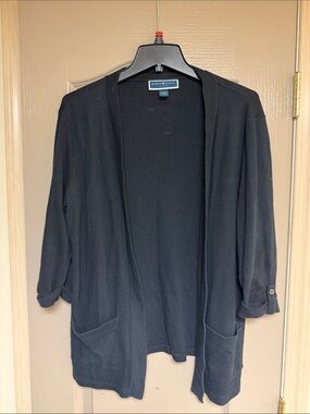 Karen Scott Black Open Cardigan with Patch Pockets
